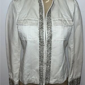 J.Crew ivory cotton stretch rhinestones beaded casual jacket size petite small